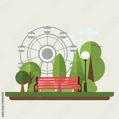 Flat illustration of urban amusement park . Vector .