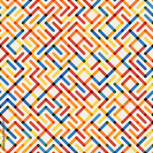 Vector Seamlesss Multicolor Geometric Line Maze Grid Irregular Pattern