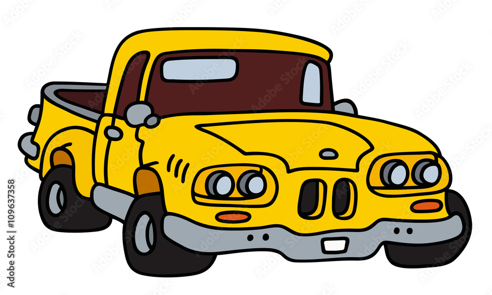 Old yellow pick-up / Hand drawing, vector illustration