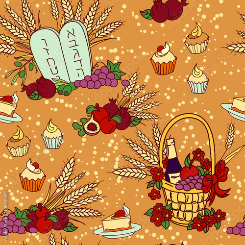 Shavuot seamless pattern background. Shavuot symbols. Vector illustration