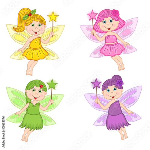 set of isolated color fairies - vector illustration, eps