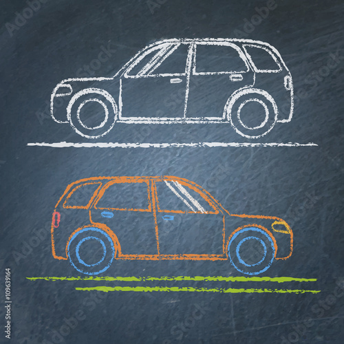 Car sketch on chalkboard