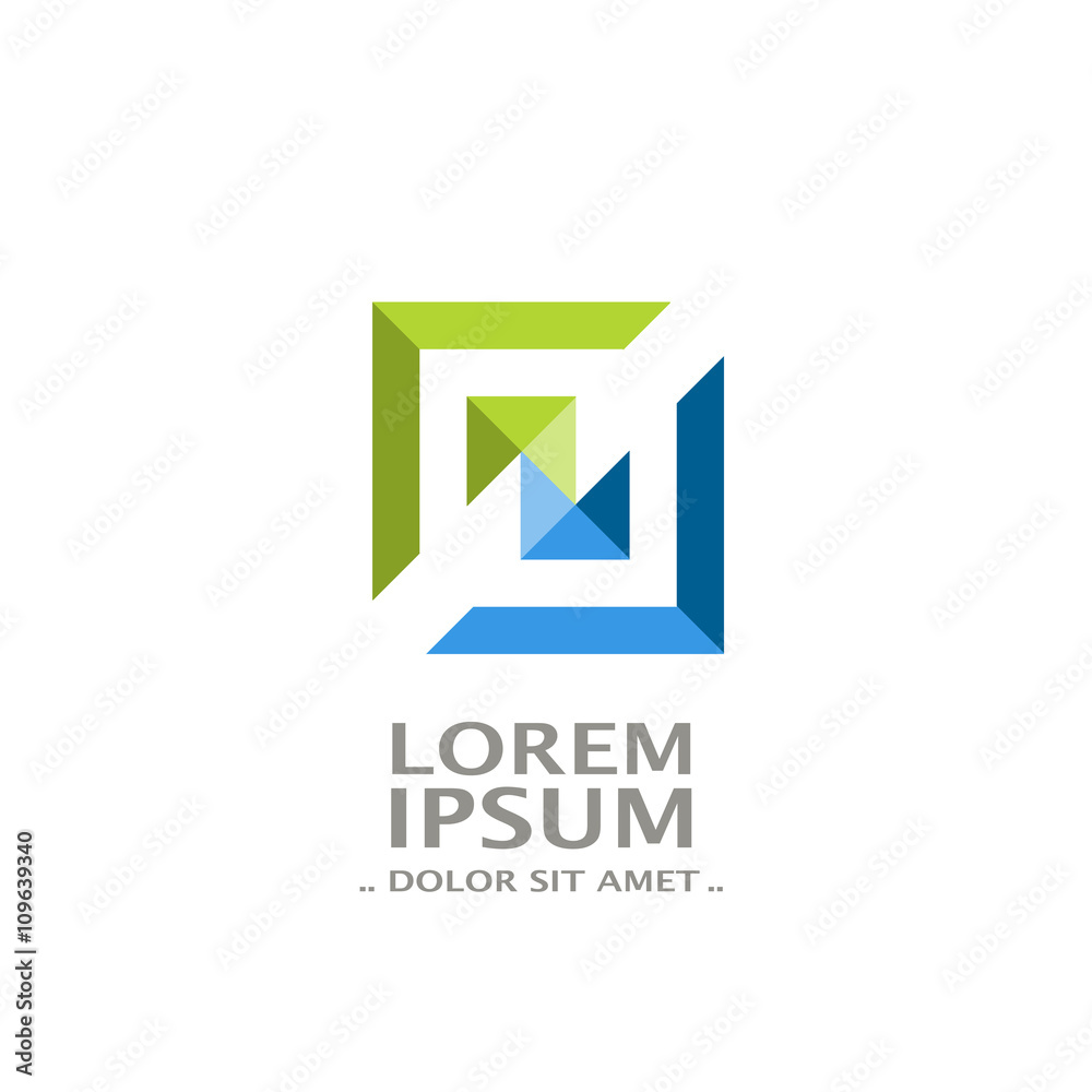 Vector abstract square symbol on white background, blue green color Vector abstract square symbol on white background, blue green color