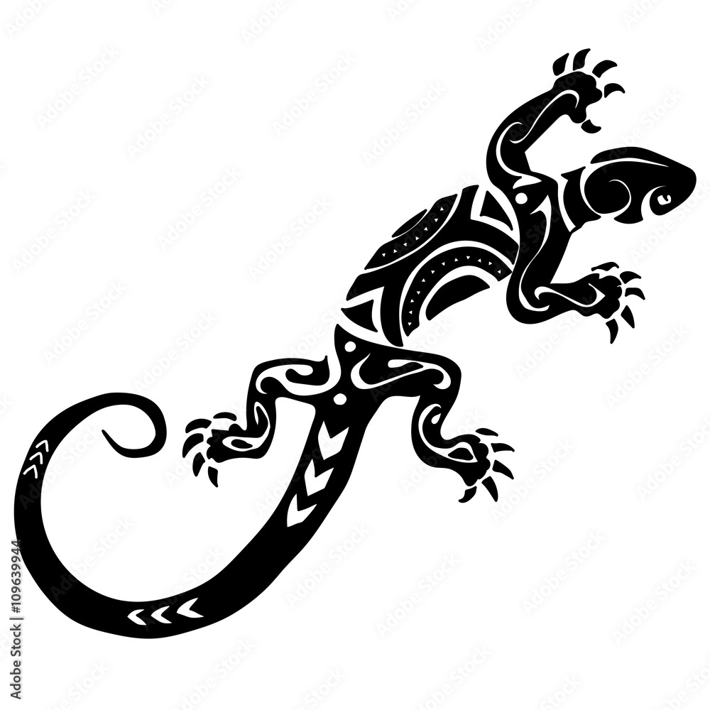 Gecko Tribal Tattoo - Gecko Tattoo - Pin | TeePublic