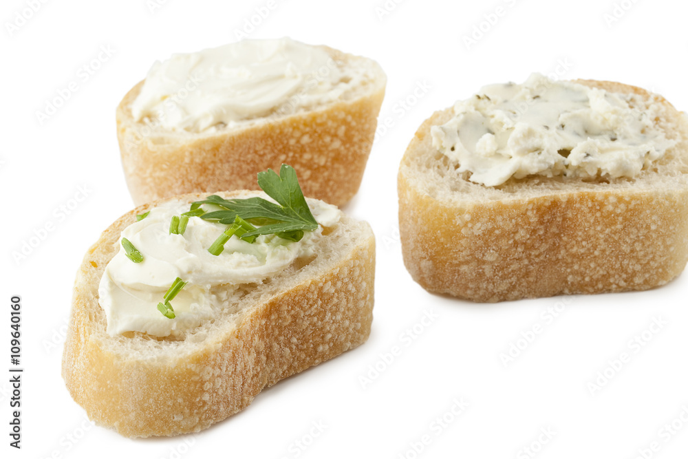 slices of bread with herb butter slices of bread with herb butter