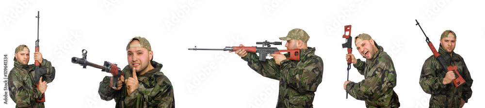 Soldier with sniper rifle isolated on white Soldier with sniper rifle isolated on white