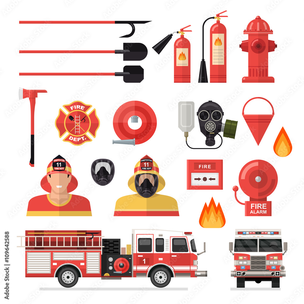 Naklejka premium Firefighter Isolated Colored Icon Set