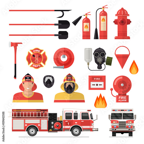 Firefighter Isolated Colored Icon Set