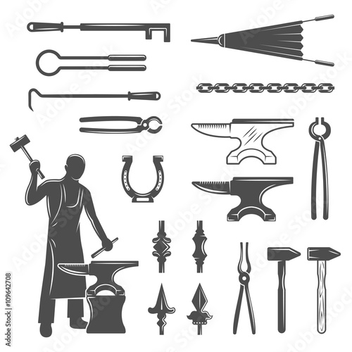 Blacksmith Black White Icons Set