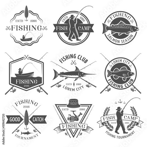 Fishing Club Black White Emblems Set