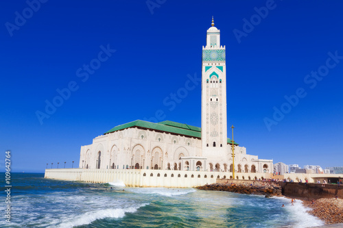 Hassan II mosque above the Atlantic ocean in Casablanca, Morocco photo