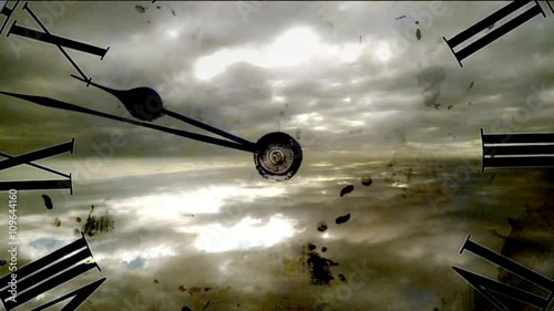 Grunge clock and clouds. time lapse
