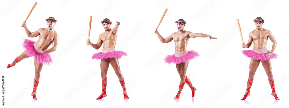 Man wearing ballet tutu isolated on white Man wearing ballet tutu isolated on white