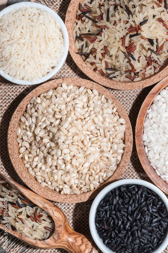 Several bowls with different rices