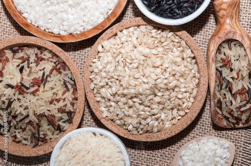 Several bowls with different rices