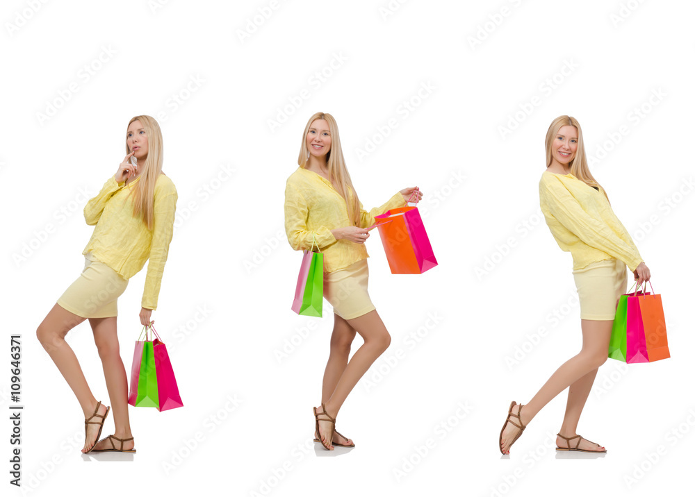 Collage of woman with shopping bags