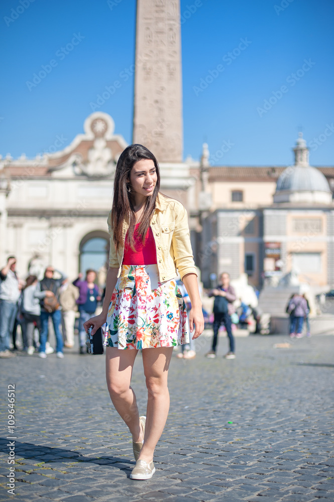 Young tourist woman walking outdoor in Rome