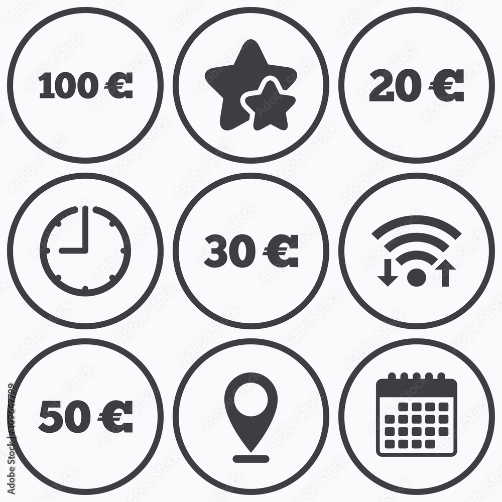 Money in Euro icons. Hundred, fifty EUR.