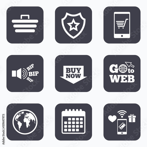 Online shopping icons. Smartphone, cart, buy.