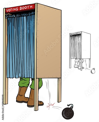 Everyone is voting, you should, too. Strange scene at the voting booth. Comes with black outline version
