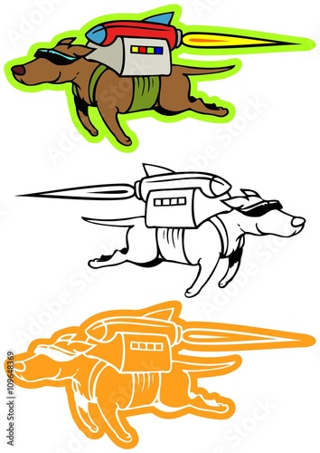 Happy dog with a jet pack