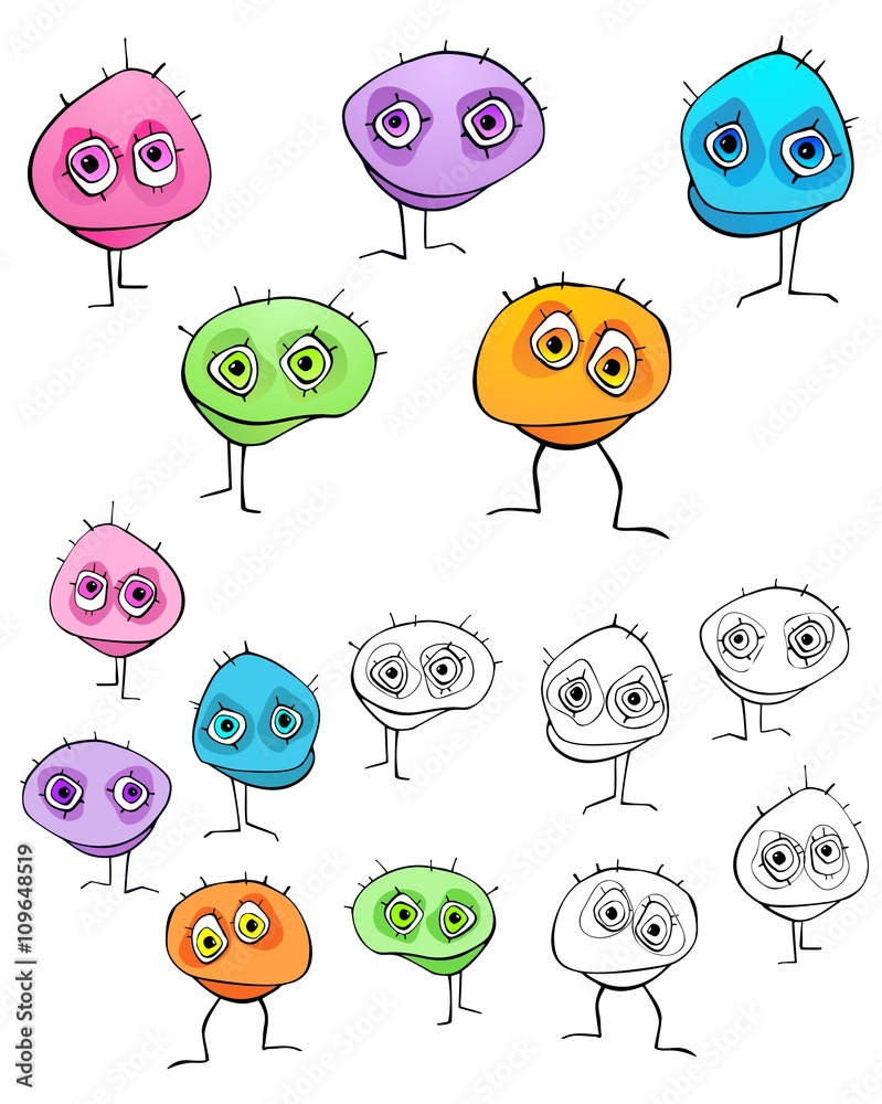 Obraz premium Whimsical little creatures in rainbow colors.