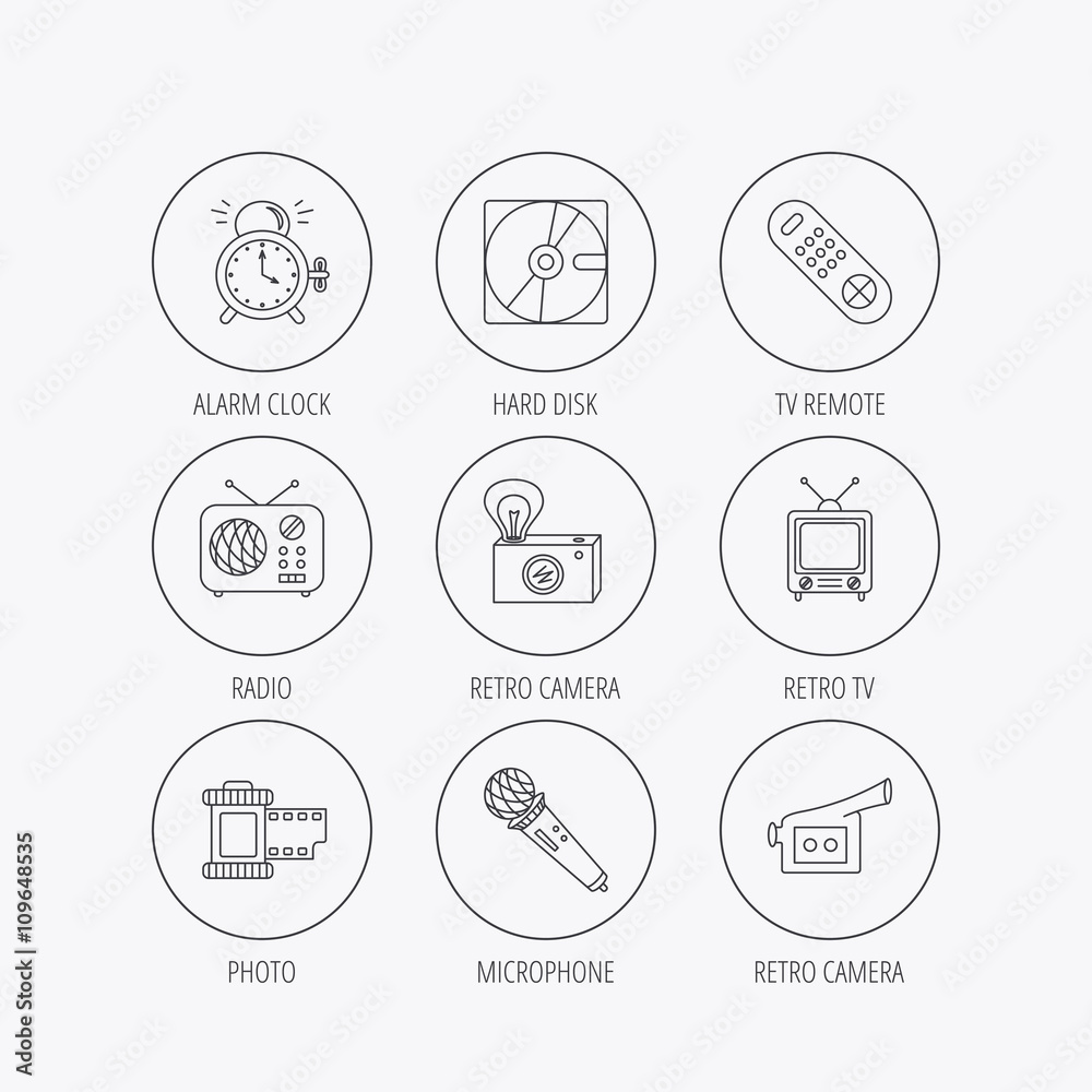 Fototapeta premium Microphone, video camera and photo icons.