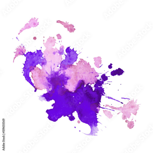 expressive watercolor stain with splashes of violet pink color