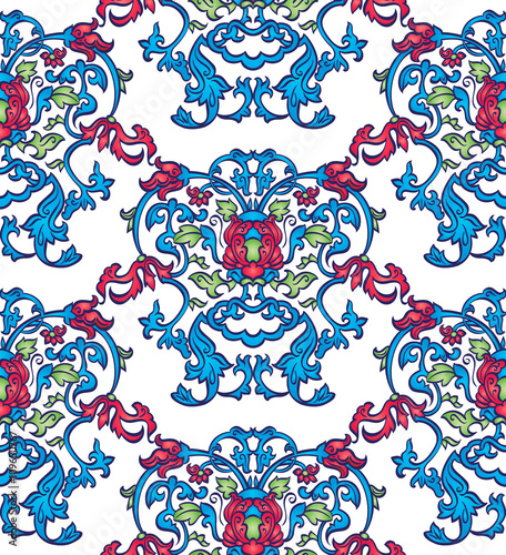 Vintage design element in Eastern style. Vector seamless pattern with floral ornament.