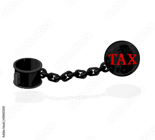 Vector illustration of a heavy Tax icon. 
Iron Ball and Chain - Income TAX Debt or mortgage financial concept.