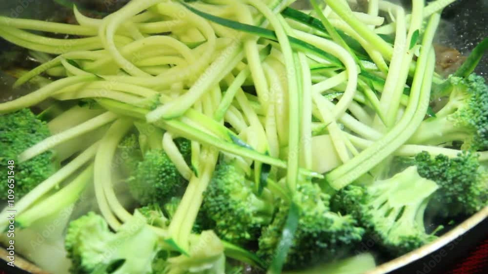 korean beef and broccoli with zucchini noodle stir fry in the pan cooking high heat in real time with audio korean beef and broccoli with zucchini noodle stir fry in the pan cooking high heat in real time with audio