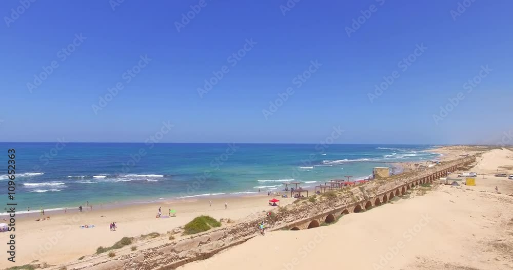 Aerial View of the Roman aqueduct by the Mediterranean Sea. CAESAREA, ISRAEL Aerial View of the Roman aqueduct by the Mediterranean Sea. CAESAREA, ISRAEL