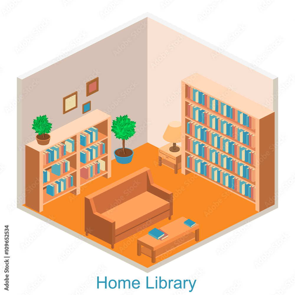 Isometric interior home library