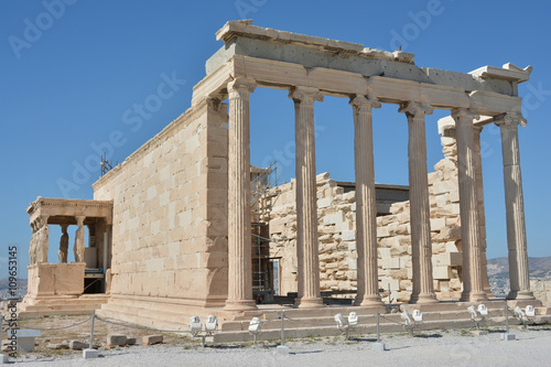 Erechtheion ancient greek temple dedicated to both Athena and Poseidon, with the famous Porch of Caryatids, at the top of the Acropolis of Athens