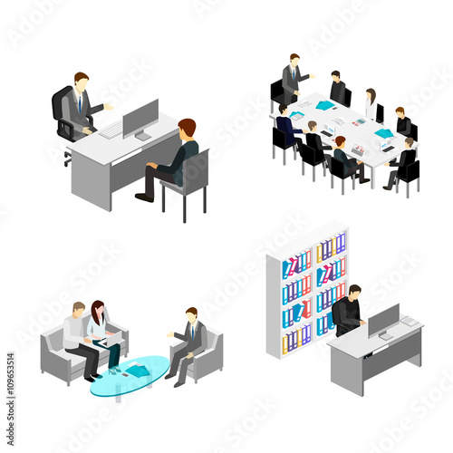 Flat 3d web isometric office meeting room