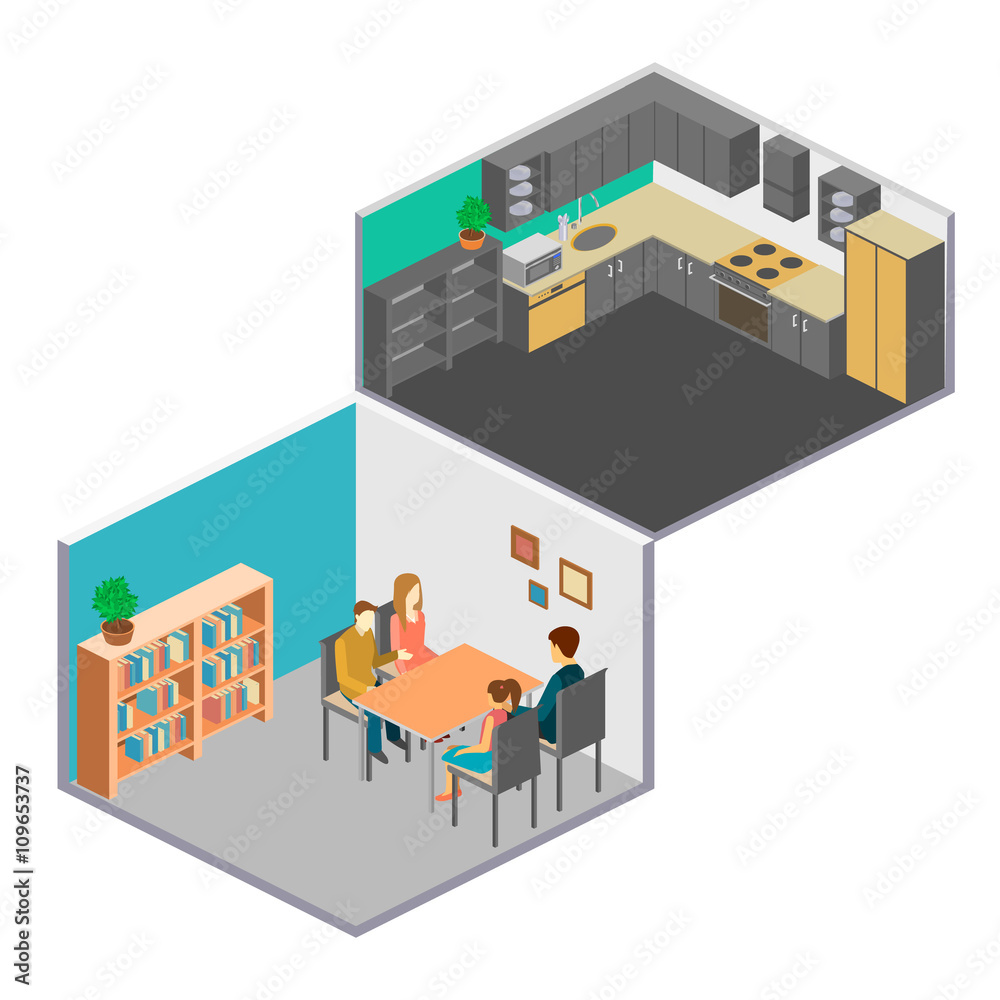 Isometric interior of rooms in the house