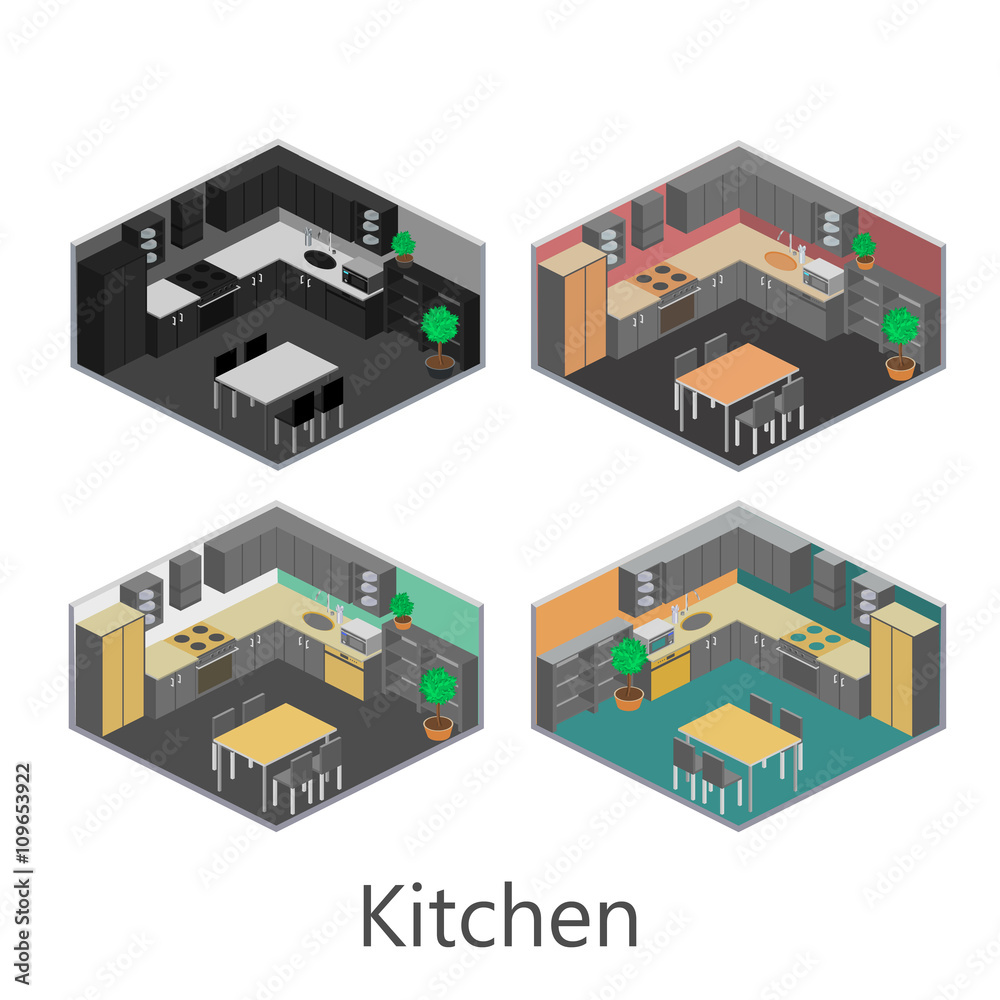 Isometric interior of kitchen