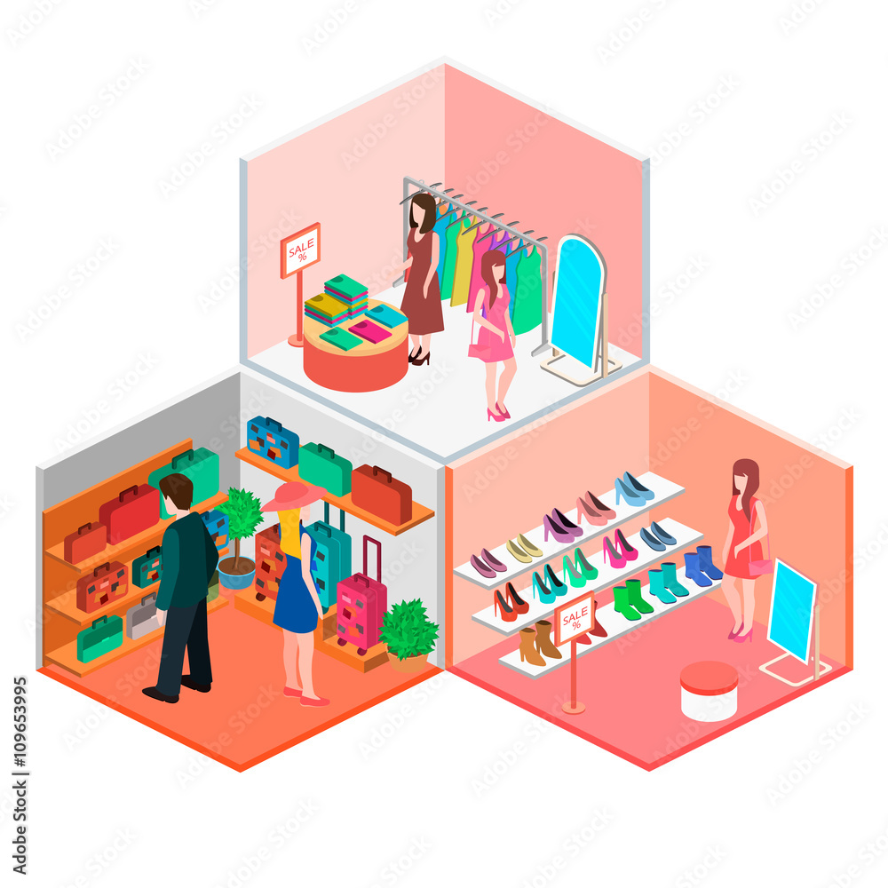 Isometric interior of shop Isometric interior of shop