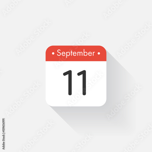 Calendar Icon with long shadow. Flat style. Date,day and month. Reminder. Vector illustration. Organizer application, app symbol. Ui. User interface sign. September. 11