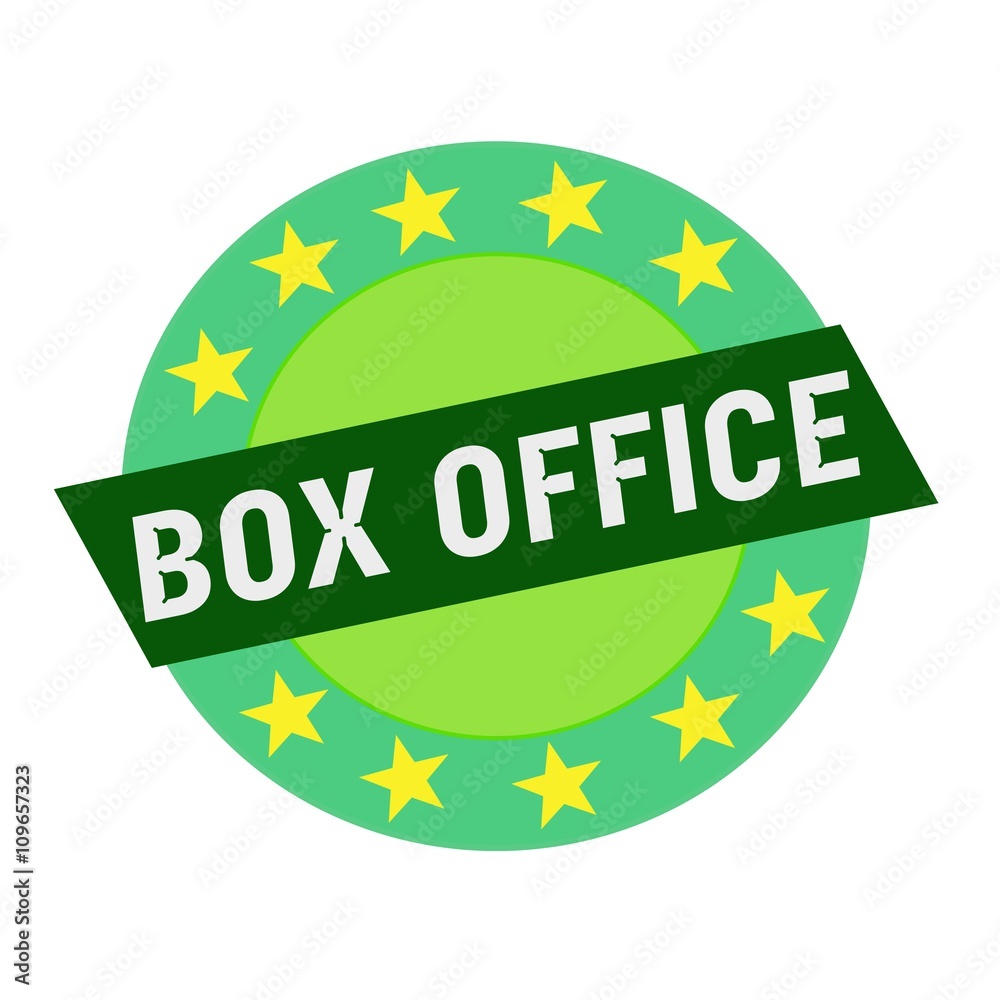 BOX OFFICE white wording on green Rectangle and Circle green stars