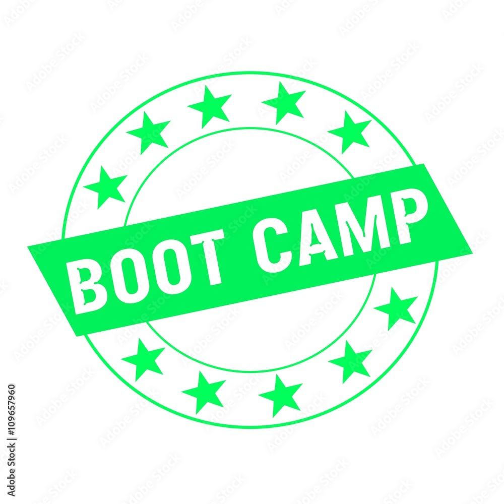 boot camp white wording on green Rectangle and Circle green stars boot camp white wording on green Rectangle and Circle green stars