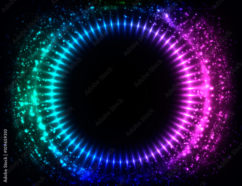 Shining lights abstract circle. Bright round frame. Vector abstract background.