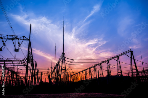 In the evening, the outline of substation