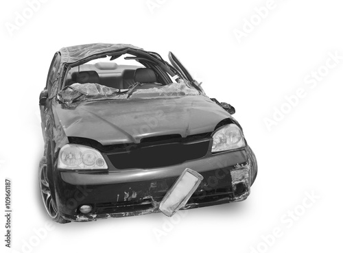 An accident with a black car isolated on white