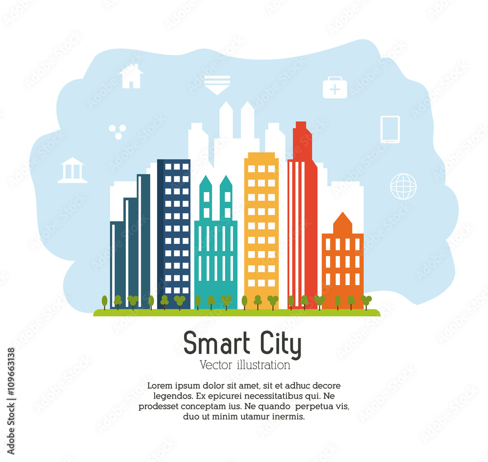 Smart city design. Social media icon. Technology concept