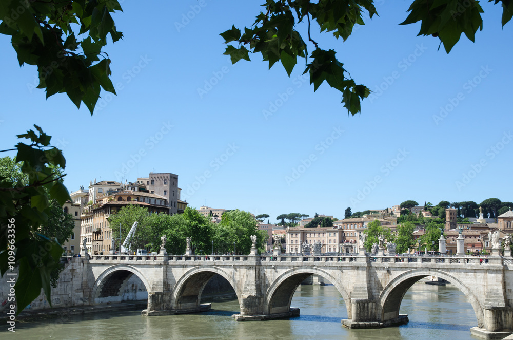 Ancient bridge view in Rome, Italy