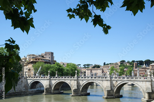 Ancient bridge view in Rome, Italy