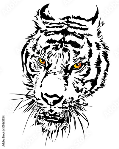 Fototapeta Naklejka Na Ścianę i Meble -  Tiger head silhouette and colorful with eye.