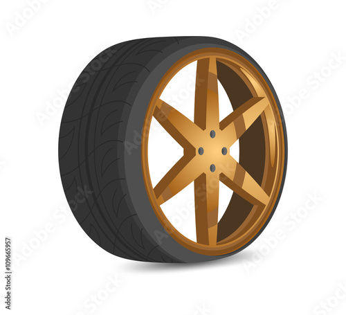 Car wheel gold color style,vehicle part graphic design on a white background