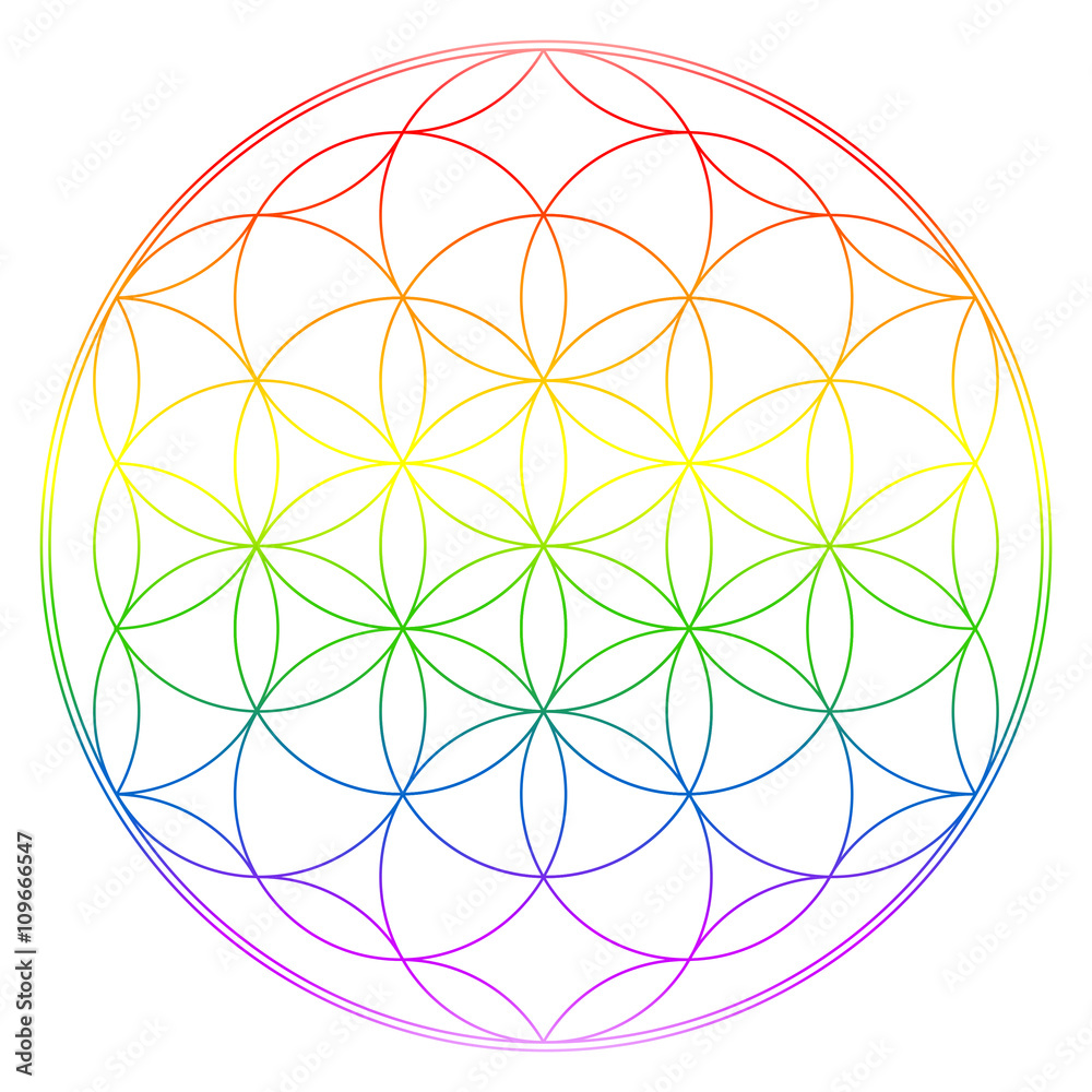 Blume des Lebens in Regenbogen Farben Verlauf